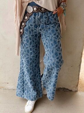 Anniewear Super Bloom 3D Textured Wide Leg Jeans - Small